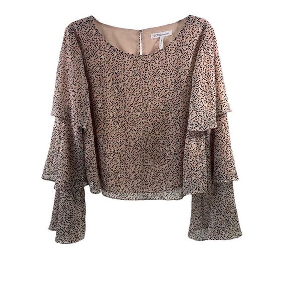 BCBGeneration Pink Cropped Long Tiered Ruffled Sleeveless Blouse Size L - Picture 1 of 10